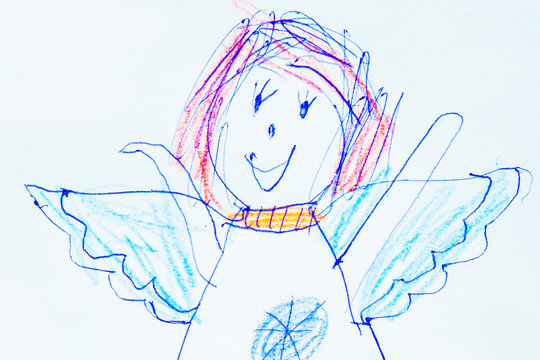 Angel through the eyes of a child. Fragment od child's drawing.