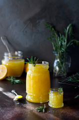 Homemade lemon jam with fresh lemons and sugar.