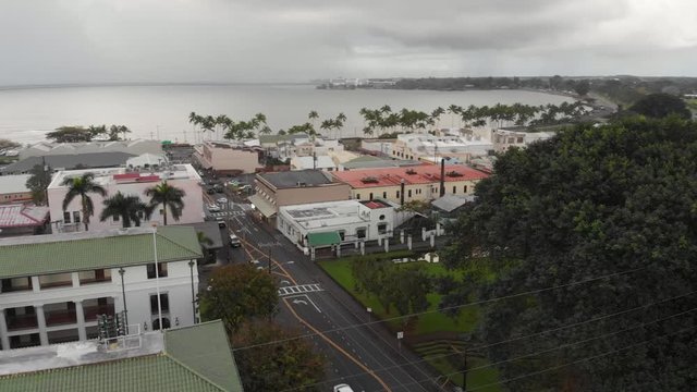 aerial of downtown hilo on the big island