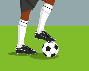 Soccer player kicks the ball. Vector illustration 