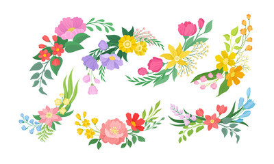 Floral Arrangement with Twigs and Flowers for Corner Decoration Vector Set