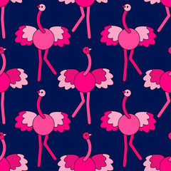 Ostrich bird. Cute cartoon. Vector illustration for web design or print.