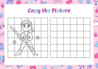 Copy the picture. Drawing activity for kids. Educational game for preschool children. Vector Illustration. 