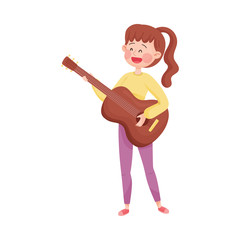 Young Girl Playing Guitar in the Street Vector Illustration