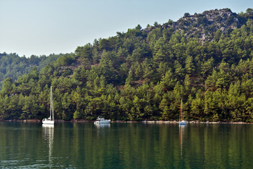 Fototapeta na wymiar yachts on the Aegean coast. Turkey