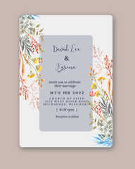 wedding invitation with wild floral watercolor