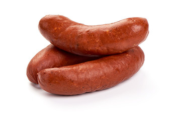 BBQ pork sausages, isolated on white background