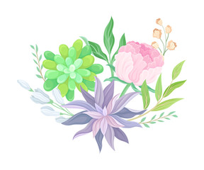 Succulent Echeveria Floral Arrangement Vector Illustration. Natural Cactus Bouquet
