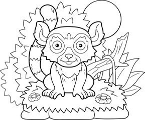 cartoon cute little lemur coloring book funny illustration