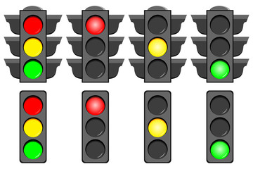 Traffic light interface icons set isolated on white background.