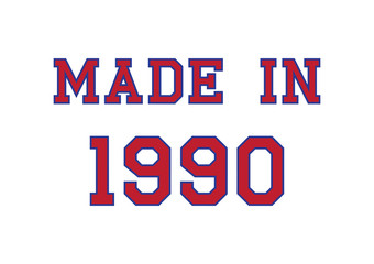 Made in year 1990 on white background