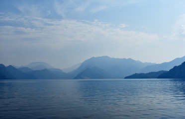 blue water, blue sky, mountains. aegean. Turkey