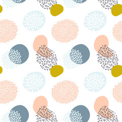 Abstract cute seamless polka dot circle pattern background. Pastel geometric vector seamless pattern with round shapes. Minimalist Scandinavian modern stylish individual hand drawn design elements.