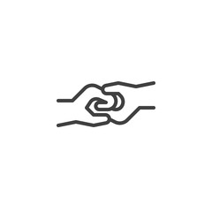 Hands connect each other line icon. linear style sign for mobile concept and web design. Trust handshake outline vector icon. Deal symbol, logo illustration. Vector graphics