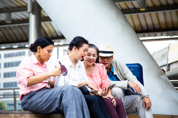 Elderly Travel and tourism concept. Asian nenior groups happy life after retirement and enjoying trip