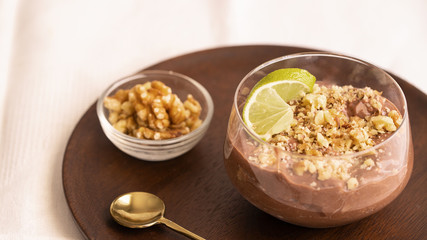 Principe Alberto o Prince Albert, popular Canary islands dessert, made with a chocolate mousse whose interior is full of almonds and hazelnuts.