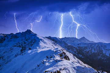 Tatra mountains with Kasprowy Wierch peak at thunder storm, Poland