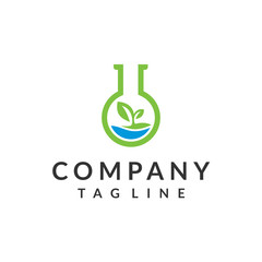 Eco Nature leaf and flask Labs vector logo template for environment and laboratory industrial