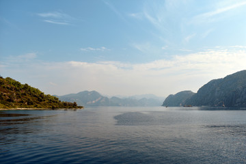 Obraz premium blue water, blue sky, mountains. aegean. Turkey