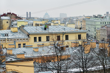 Fototapeta na wymiar Saint Petersburg roofs of old buildings at winter. Russia