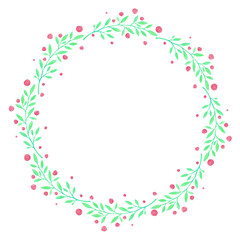 The Wreath Of Green Leaves And Small Red Flowers