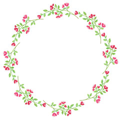 Romantic floral round frame with cute pink flowers