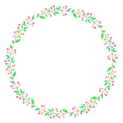 Watercolor Wreath Of  Red Fruits And Ribbon Hand Painted