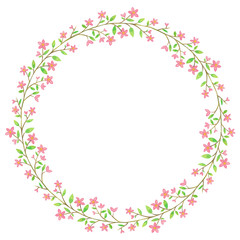 Fototapeta na wymiar Romantic floral round frame with cute pink flowers