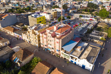 Fototapeta premium Aerial view of Assomada city in Santa Catarina district of Santiago Island in Cape verde