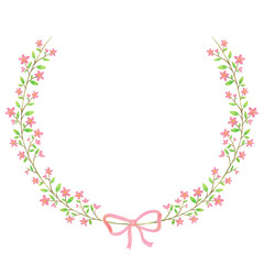 Frame Border, Wreath Of  Pink Flowers And Branches