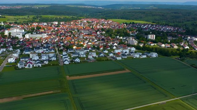 Aerial view of Schönaich in Germany. Left pan beside the city.