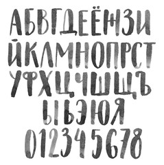 Cyrillic watercolor alphabetical set in poster style