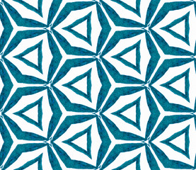 Blue kaleidoscope seamless pattern. Hand drawn wat