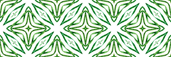 Cotton fabric Arabesque green hand drawn design. Textile ready