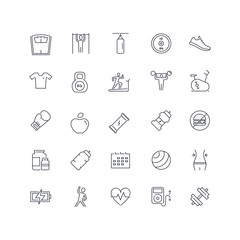  Line icons set. Gym pack. Life illustration