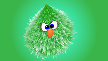 green virus colors, funny monster on green effect fur background