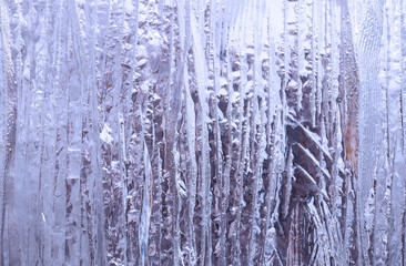 Naklejka na ściany i meble ice texture, cracked stripes and sharp edges of glass frozen water, frosty background
