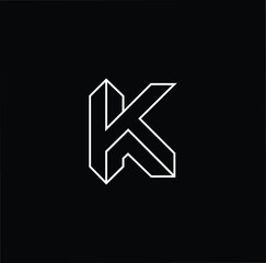 Outstanding professional elegant trendy awesome artistic black and white color 3d K KK initial based Alphabet icon logo.