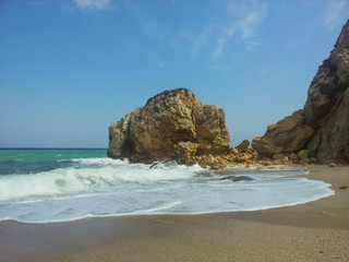 Rocky Beach of Potistika in Greece on a clear summer day