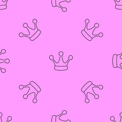 Cute seamless pattern with line crowns on pink.