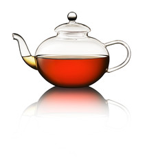 Syrup teapot on white cutout background with reflection.