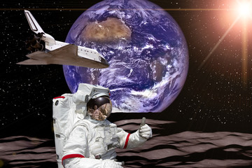 Atronaut on the extrasolar planet. Elements of this image furnished by NASA.