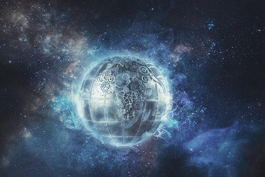  Steampunk Pianeta terra tra metallo e ingranaggi 