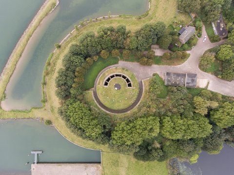 Aerial shot of the Honswijk Fortress near the town of Houten in The Netherlands