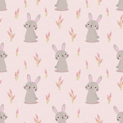 Cute rabbit and sweet flower seamless pattern