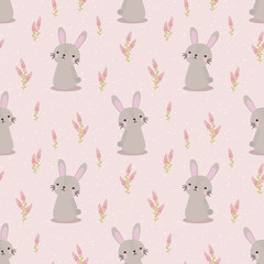 Obraz premium Cute rabbit and sweet flower seamless pattern