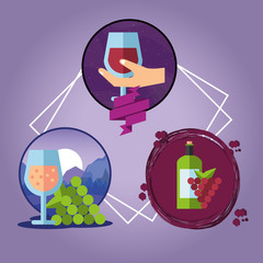 wine cup and bottle with grapes fruits