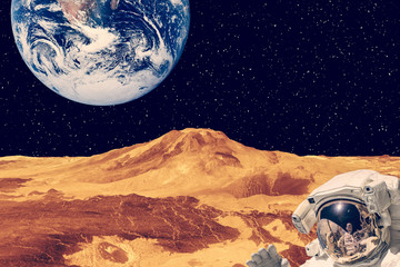 Atronaut on the extrasolar planet. Elements of this image furnished by NASA.