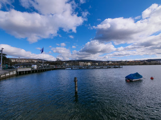 Fototapeta premium view on lake with cloudy weather