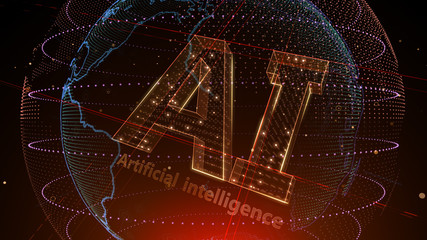 AI artificial intelligence digital network computer technology 3D illustration.
